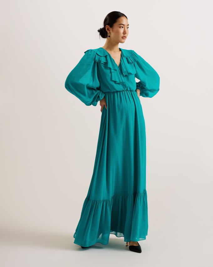 Peignoir Ted Baker Ruffle Neck Long Sleeve Maxi Vert Femme | HJG-62933794